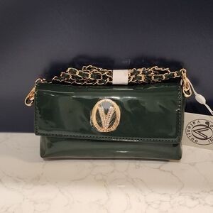 Valentino Orlandi Elegant Green Patent Leather Chain Bag